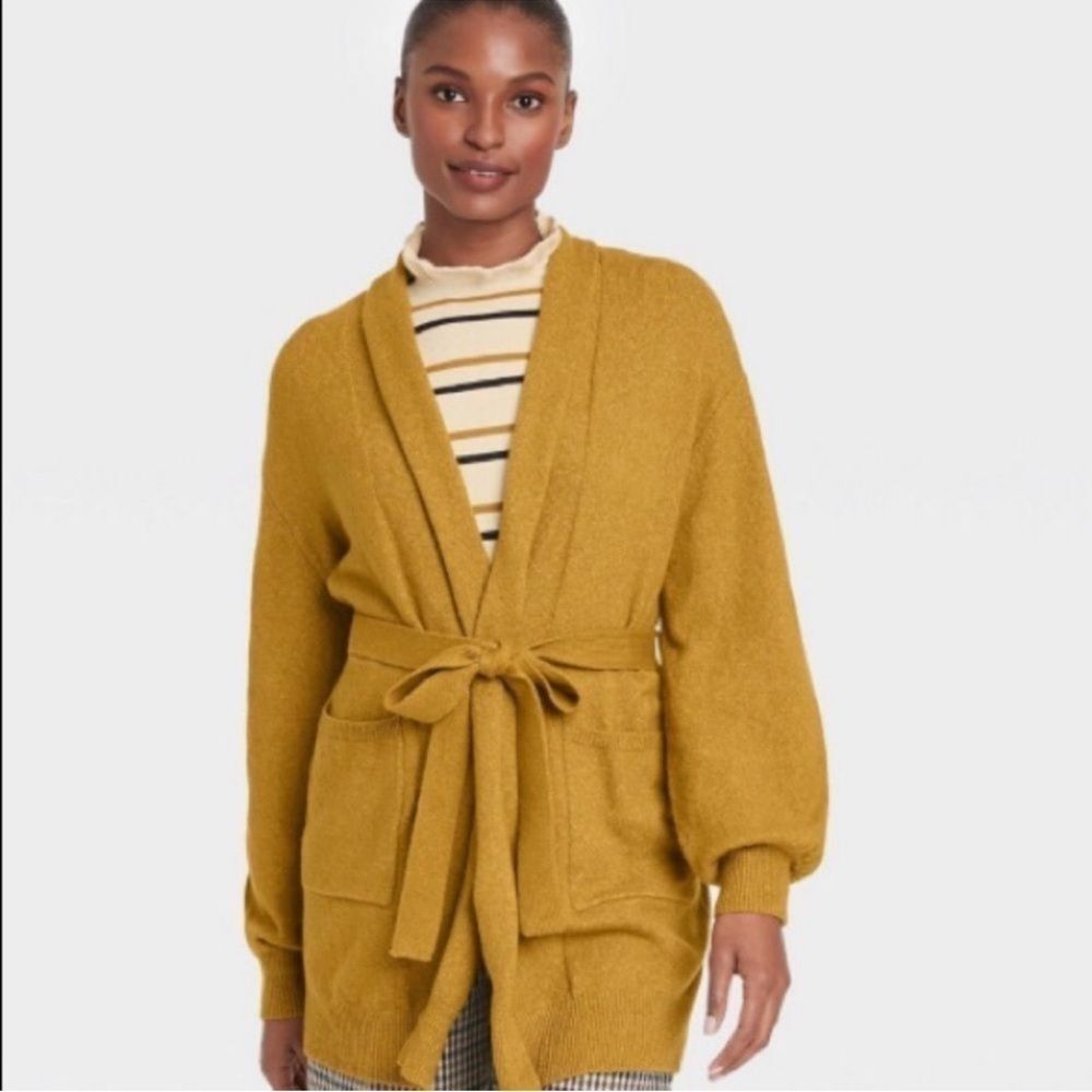 Who What Wear Mustard Yellow Belted Sweater